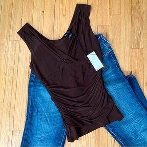NWT BCBG MAXAZRIA size S chocolate brown sleeveless v neck top.